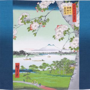 Furoshiki Ukiyo-e con Santuario Suijin e Massaki sul fiume Sumida 48cm