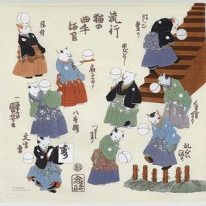 Furoshiki Ukiyo-e con gatti giocolieri 48cm