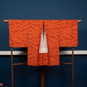 Haori da donna in seta arancione con motivo di alberi